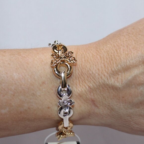 NWT Napier Stretch Gold & Silver Flora and Butterfly Bracelet - Picture 1 of 8